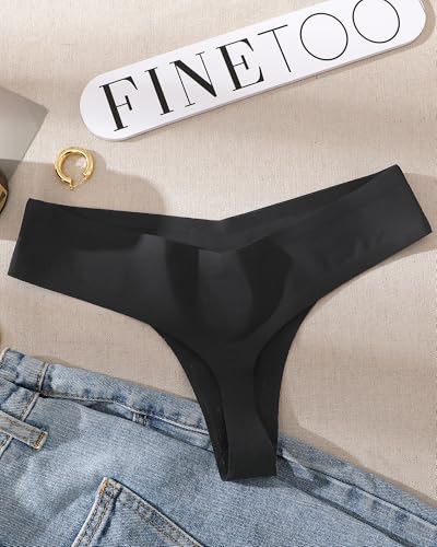 Image of FINETOO Seamless Thongs for Women Sexy No Show Panties Invisible V-waisted Stretch Lingerie Underwear 6 Pack