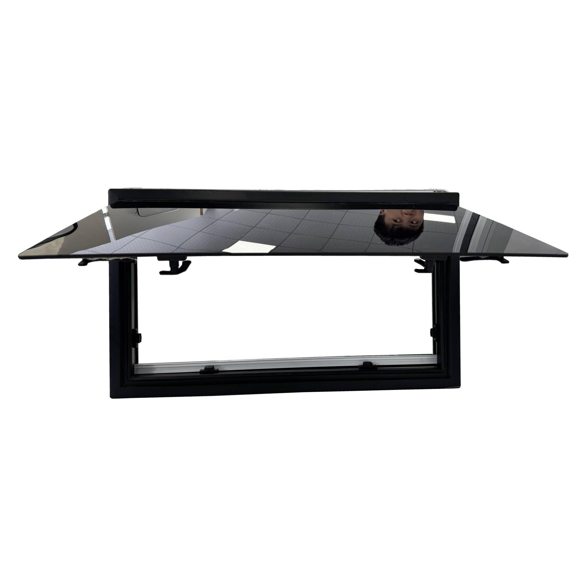 SWISS OUTDOOR Finestra a battente 900*500 – Vetro acrilico ULTRAFLAT, omologato ECE R43, doppi vetri, tenda avvolgibile e zanzariera, cornice nera, isolato, finestra per camper van furgone conversione