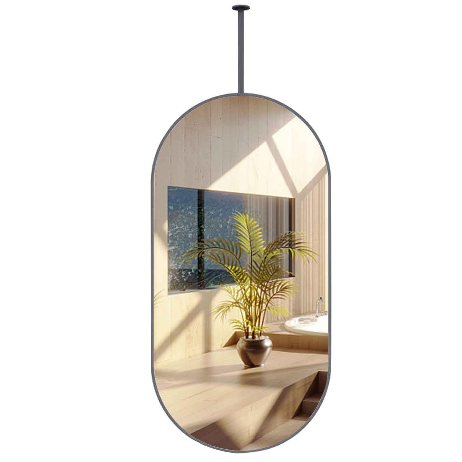 FGXHHS Black Ceiling Hanging - Shatterproof Glass Vanity for Over Sink, Modern Decor Metal Oval HD Mirror(50cmx100cm)