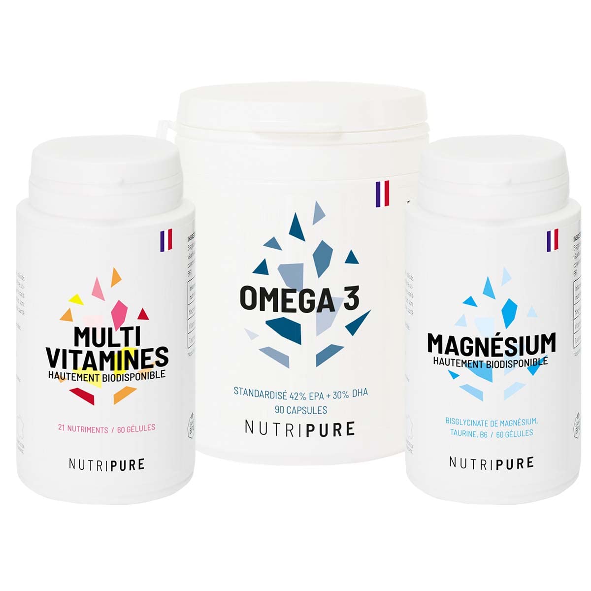 Nutripure | Pack Incontournables | Multivitamines, Magnesium Bisglycinate, Oméga 3 en Gélules | Compléments Alimentaires pour Sportifs | Santé et Bien-Être | 30 Portions | Fabriqué en France