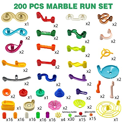 DSHMIXIA Marble Run Marble Maze Race Track with Glowing Marbles for Kids Ages 3-4-8-10 Sturdy Building Toys Kids Games Amazing Fun Gifts (Super)