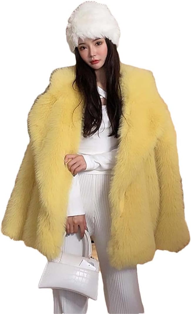 Hcclijo Woman Winter Korean Plush Jacket Outerwears Fox Faux Fur Coat Lapel Fluffy Jacket