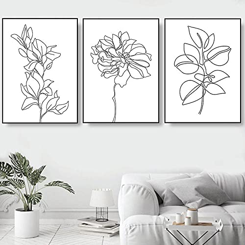 Toile peinture fleurs 60x80cm art abstrait nordique sans cadre 3 pièces