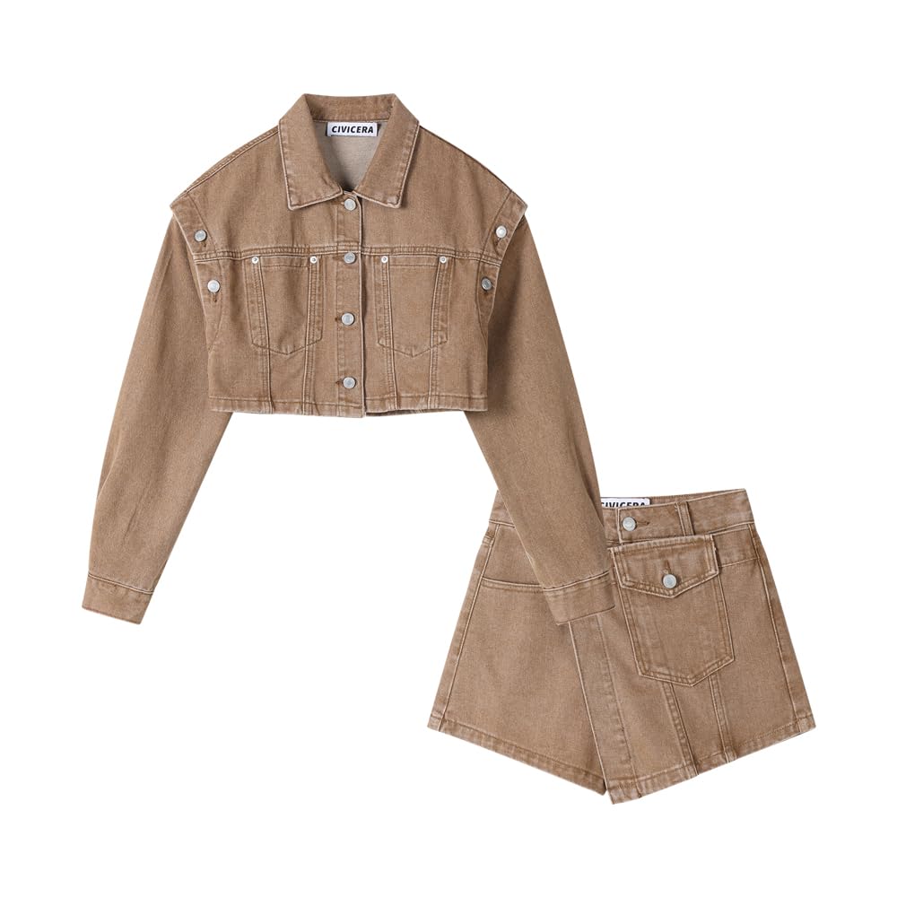 Cowboy Set Womens Spring and Autumn Denim Short Jacket Shorts Two-Piece Set