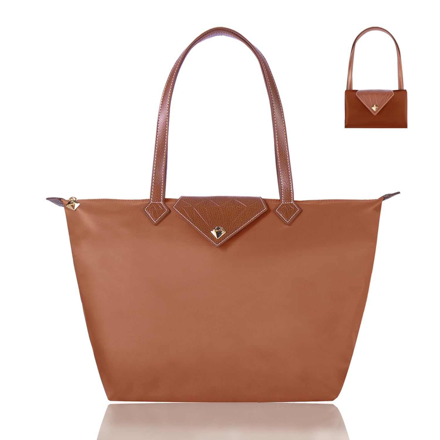 BOJLYTote Bags for Women Stylish Waterproof Nylon Ladies Shoulder Bag Top Handle Handbag Folding Beach Travel Bag for Work, Shopping, School Russet Large