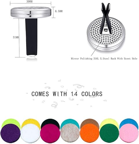 Miniatura 3 de Mesinya - Difusor de ambientador surtido (1.18 pulgadas) de acero inoxidable, almohadillas de fieltro para aromaterapia, aceite esencial, clip de