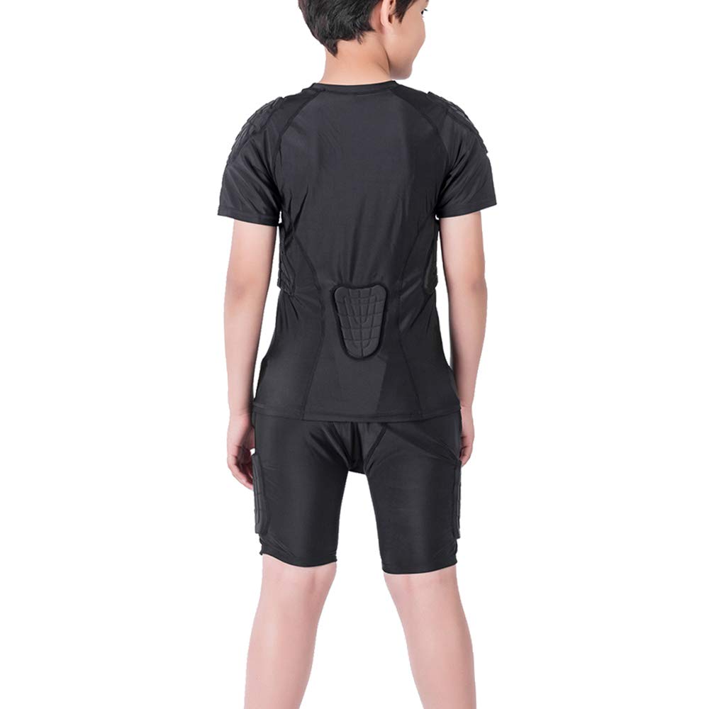 Niños Deportes Camiseta Protectora Acolchada y Pantalones Cortos Hombro Costilla Cuello Protector de Cadera Traje para fútbol Rugby Baloncesto Esquí Snowboard Patinaje Contacto Deportes