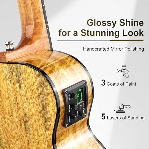 Image of Caramel Glossy All Solid Mango Tenor Acoustic Electric Ukulele