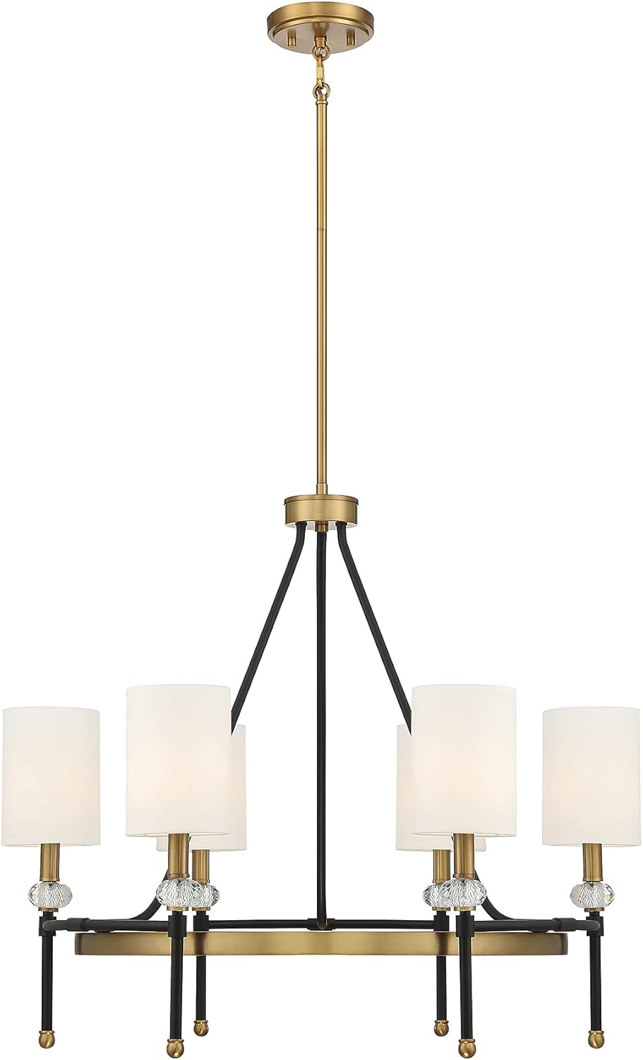Savoy House 1-1889-8-143 Tivoli Traditional White Fabric Linear Chandelier Clear Crystal Accents, 8-Light 480 Total Watts, 16" H x 42" L, Matte Black & Warm Brass