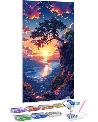 Jumpdot 5D Diamond Painting de Pinos en el Acantilado, Kit DIY Cuadros Decoración Salón 70x40 cm