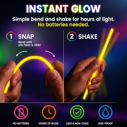 Image of LovesTown 100 Pack Glow Sticks in the Dark Party Supplies, Ultra Bright 8 inch | Neon Glow Sticks Necklaces, Bracelets with Connectors for Light Up, Stick Birthday Wedding Pool Rave Party Favors
