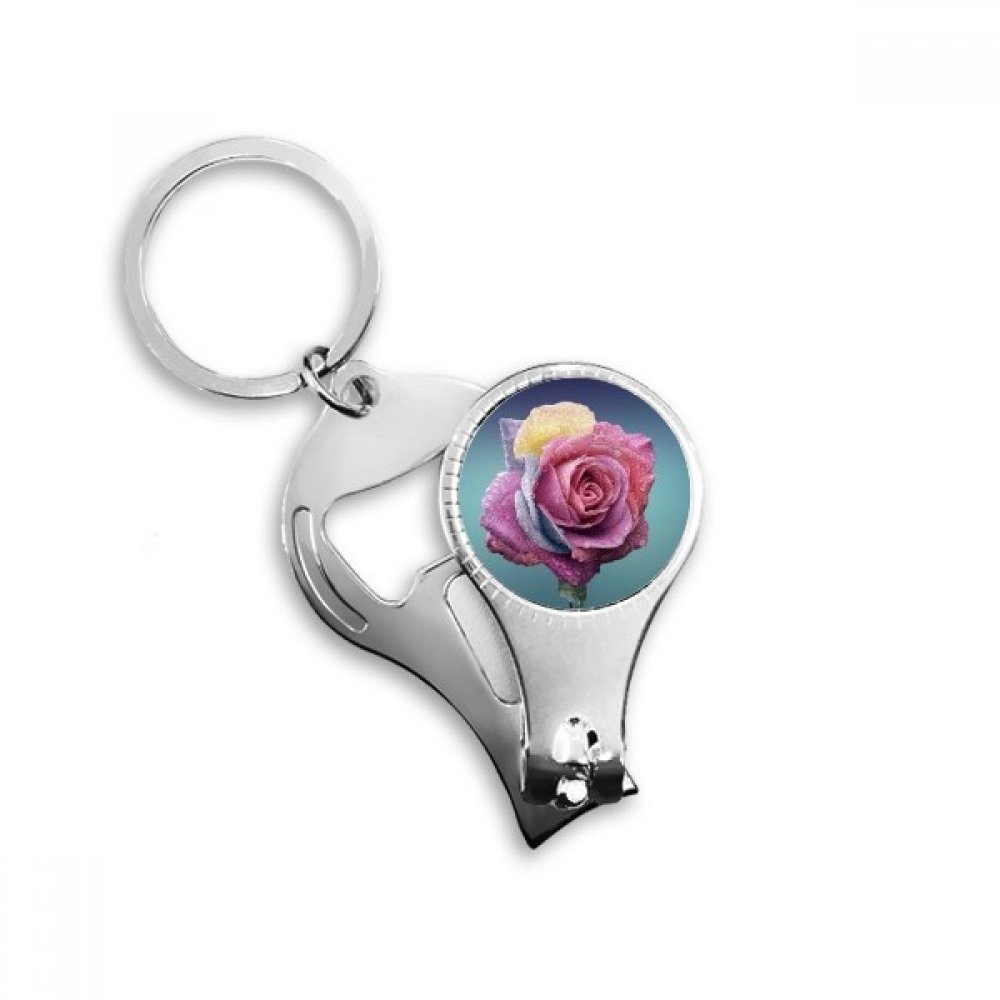 Porte-clés Bague Fleur Rose Foncé Métal Pince Ongles Voiture