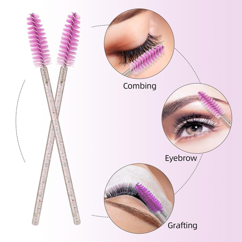 Hemobllo 5pcs Disposable Lash Wands with Colorful Crystal Handle, Eyelash Extension Makeup Applicators for Eye Brow and Lash Care, Portable Spoolies for Professional and Personal Use