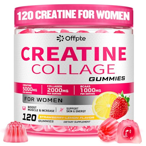 OFFPTE Creatine for Women, 5000mg Creatina Monohidratada Gummies with Collagen & BCAAs for Muscle Recovery, Energy & Skin, Chewable Post-Workout Supplement, Sugar-Free, No Bloating, 4 Gummies Per Day