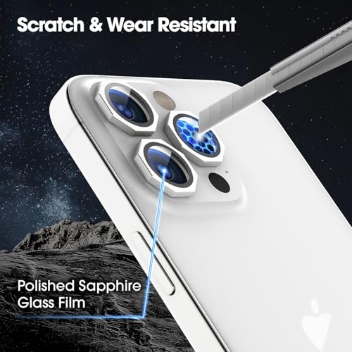 Image of GadgetBite Snaptra Octagon Lens Protector Compatible With iPhone 15 Pro & iPhone 15 Pro Max - 9H Tempered Glass Camera Cover with Metal Ring, Scratch-Resistant,Camera Lens Protection - Silver