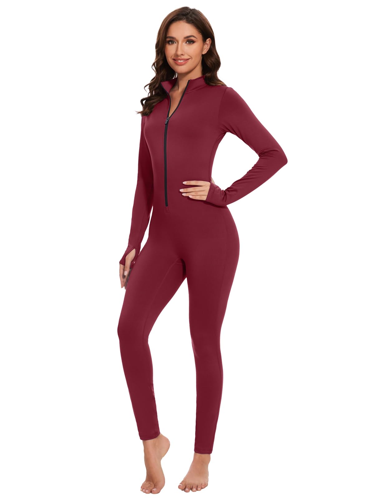 VUTRU Mono deportivo para mujer, largo y ajustado, de cuello alto, con cremallera, forro polar, una pieza, sexy, para yoga