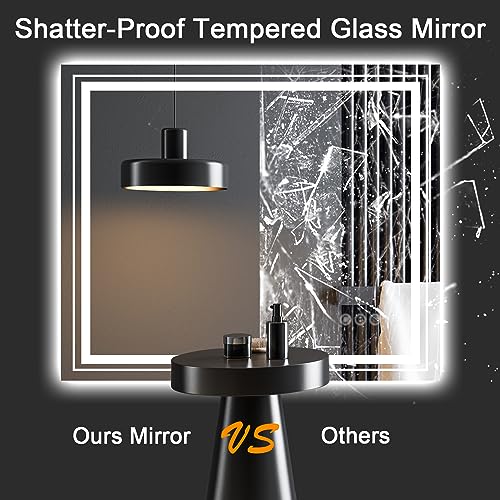 LED Bathroom Mirror, 60"X40" with Front and Backlit, Anti-Fog, Large Bathroom Vanity Mirror for Wall, Memory Function, Stepless Dimmable, Tempered Glass (Horizontal/Vertical)