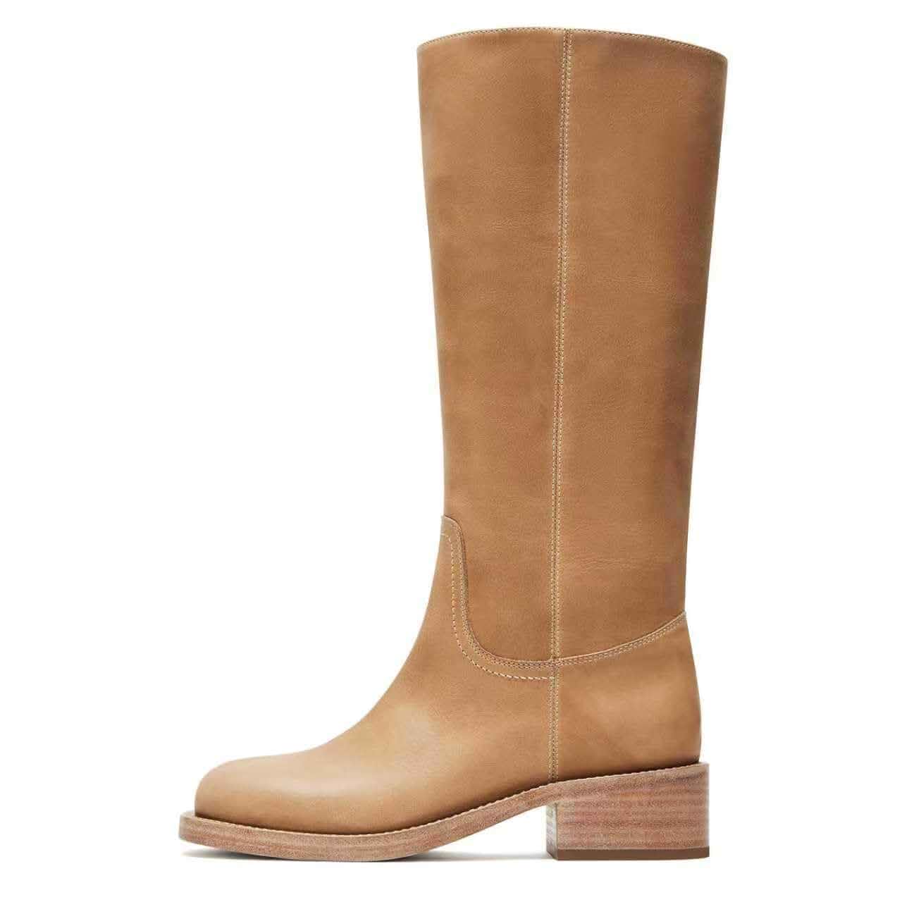XBKXMK Women's Knee High Riding Boots Round Toe Side Zipper Chunky Block Heel Tall Boots Comfortable Pull on Wide Calf Boots