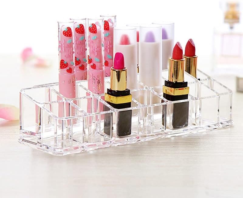 Miniatura 5 de 24 rejillas de acrílico maquillaje lápiz labial organizador caja escritorio lápiz labial soporte de exhibición transparente soporte de