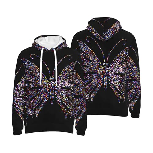 Sweat à capuche homme imprimé papillon strass pull polyester poche - 7