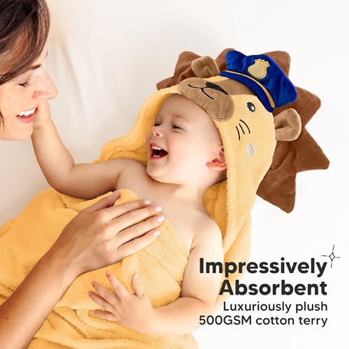 Image of KeaBabies Organic Baby Towel with Hood for Girls, Boys, Soft (Leo) | Absorbent 100% Cotton Hooded Baby Towels for Newborns, Infants, Large Hooded Bath Towels for Babies, Kids, Toddler 1-3