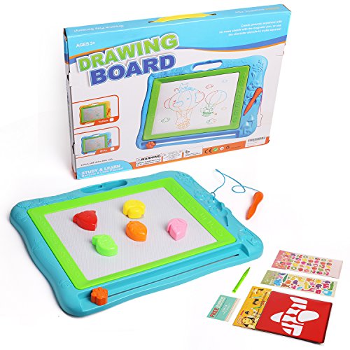 Gamenote Extra Large Magnetic Drawing Board 18×13 with Stamps & Stencils & Replacement Pen - Education Doodle Toys for Kids, Colorful Erasable Magnet Writing Sketching Pad for Toddlers Learning
