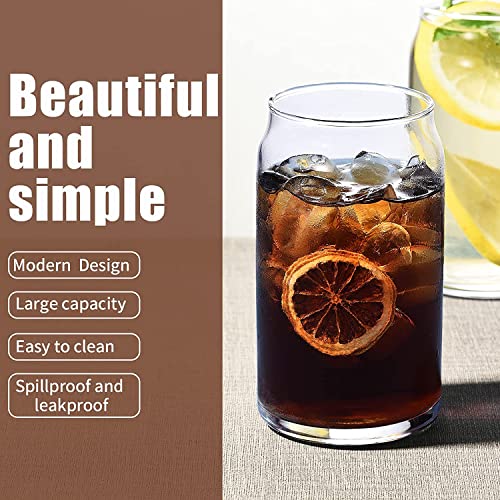Beer Can Glass, Drinking Cups With Straws And Lids, Can Shaped Glass Cups 16 Oz, Glass Cups Set Of 12, Beer Glasses Drinking Glasses Bulk, Ideal For Beer, Soda, Iced Coffee, Smoothies, Cocktails #TOP2