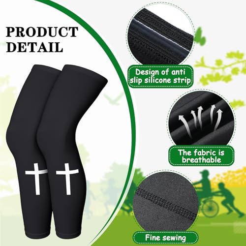 Skylety 2 Pairs Faith Cross Compression Leg Sleeve Religious Jesus Full Length Leg Sleeves for Footall Basketball Cycling3