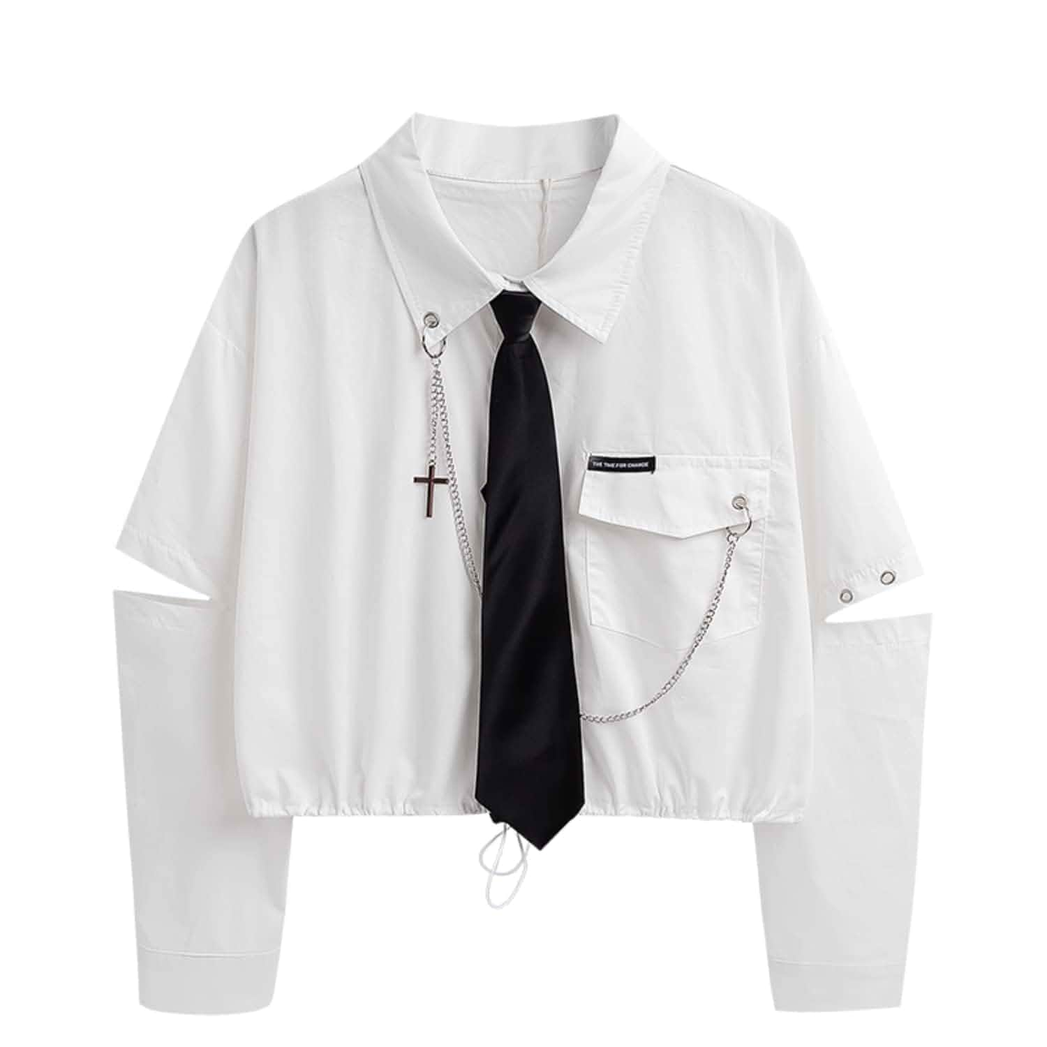 Women's Alt Emo Gothic Blouse Button Down Shirt Aesthetic Japanese Harajuku Streetwear Techwear Preppy Clothes Long Sleeve