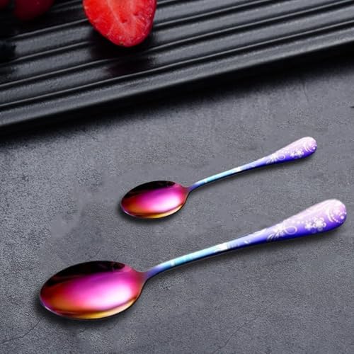 Image of aDai Rainbow Silverware Set | Satin Finish 5-Piece Flatware Set with Unique Floral Printed Handle | Dishwasher Safe Stainless Steel Cutlery for Home, Restaurant & Gifting