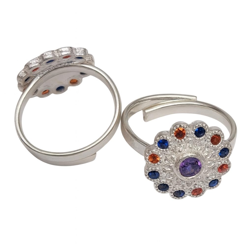 lbv 925 Sterling Silver Floral Toe Ring for Women with purple Stone | Adjustable and comfortable Boho Toe Ring | Ethnic & Casual Wear Feet Jewellery-picture-23