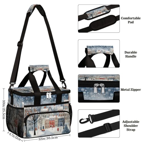 Insulated Picnic Backpack Lunch Box for Women Men Picnic Basket Tote Lunch Bag Picnic Bag Portable Lunch Bags for Picnic, Beach, Work, Trip,Office, Camp Snow Winter Landscape