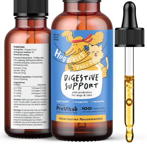 HUGGIBLES Digestive Support with Probiotics Liquid for Dogs and Cats, Pet Food...