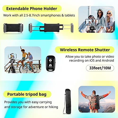 Sensyne 64" Camera Tripod Stand, Versatile Phone & iPad Tripod with Wireless Remote and 2-in-1 Phone Holder for Selfie/Video Recording/Photo/Live Stream/Vlog - Image 6