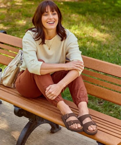 Image of Litfun Unisex Cork Footbed Sandals Summer Slip On Slides for Women Men