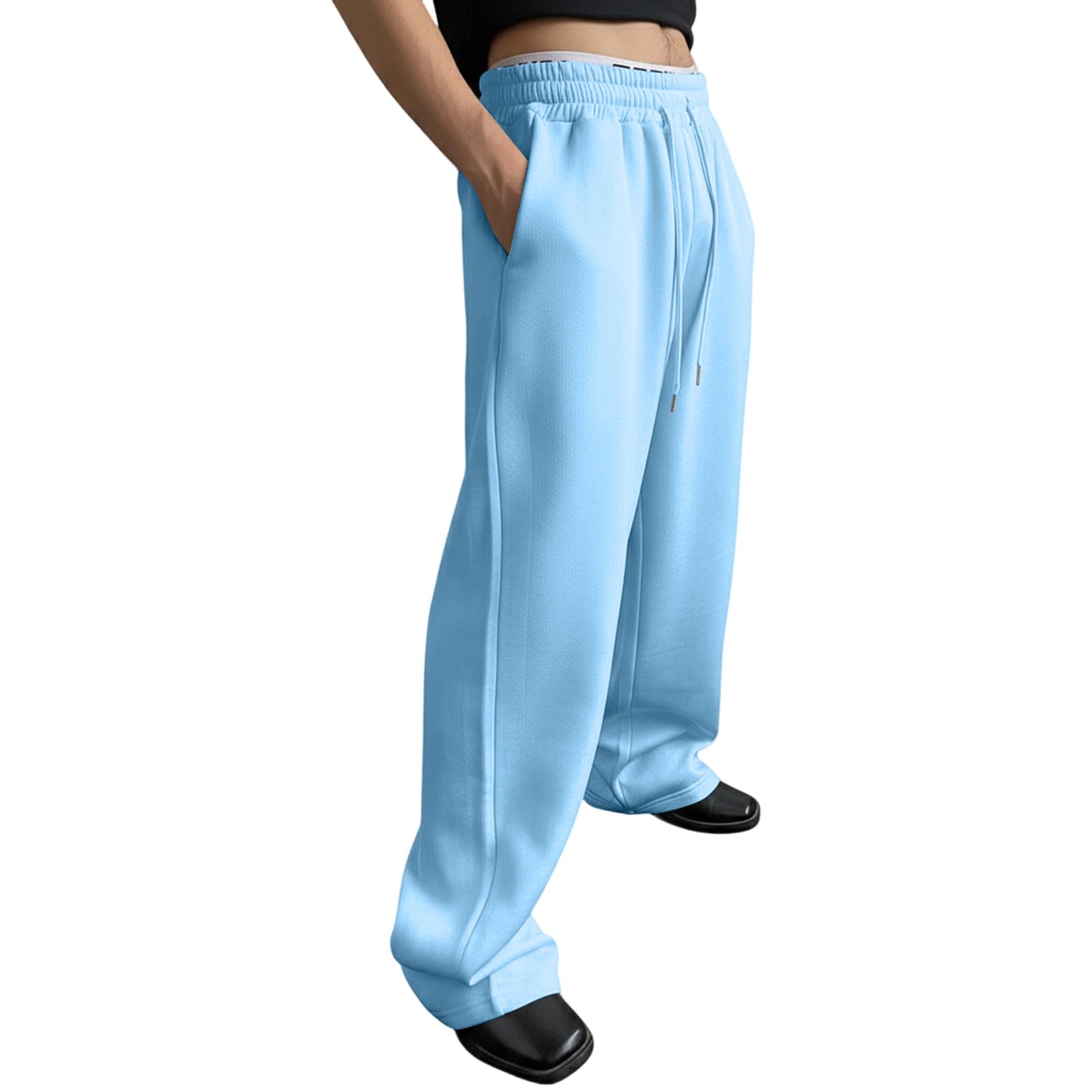 Baggy Sweatpants Men Fleece Lined Big and Tall Sweatpants Uncuffed Comfy Hiking Athletic Lounge Pants with Pockets