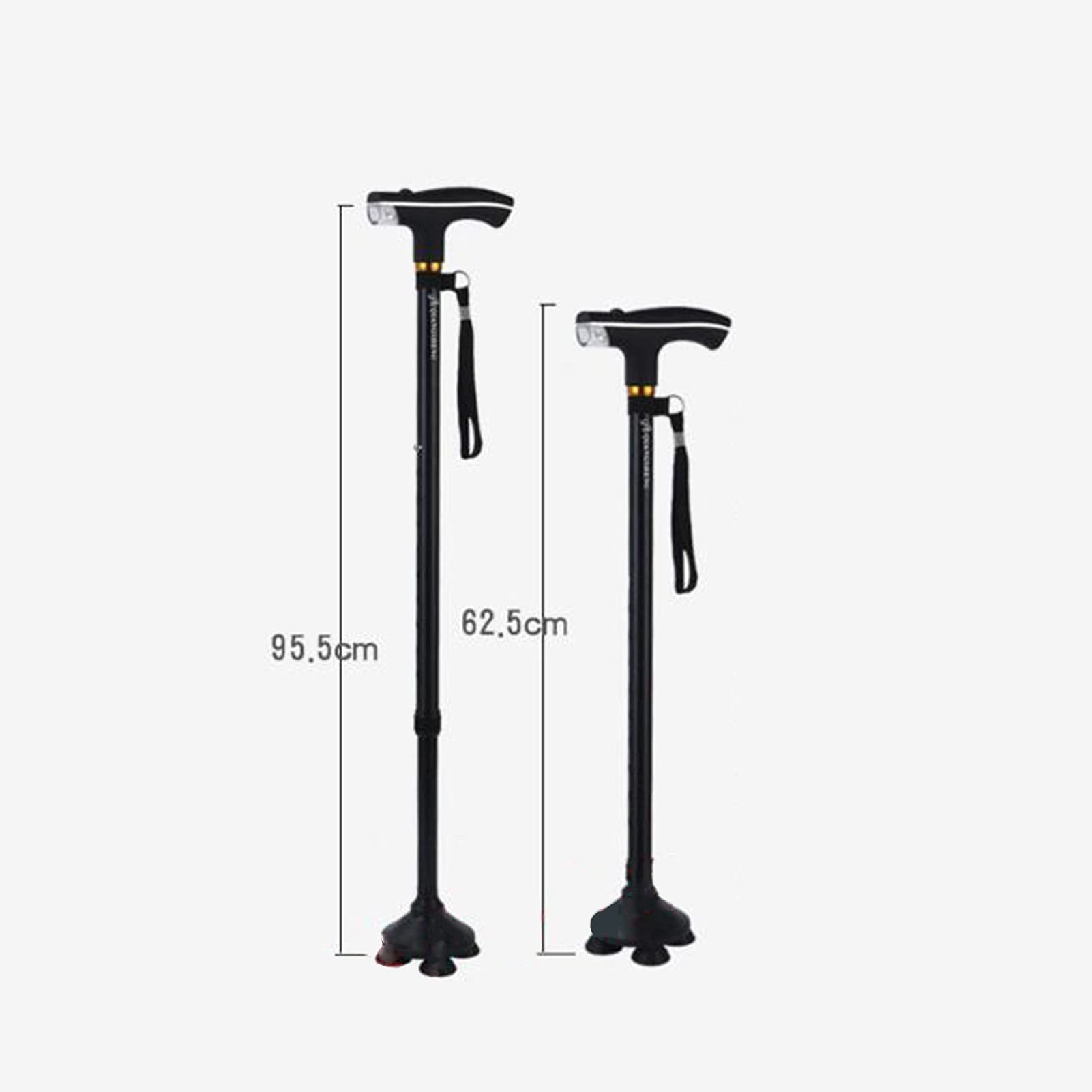 Bastones Antideslizantes para Ancianos, bastón de Cuatro Patas con Luces LED, Bastones telescópicos, asistentes de rehabilitación (Color : Red)