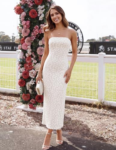 Image of ZESICA Women's 2026 Summer Floral Strapless Bodycon Midi Dress Off Shoulder Beach Formal Cocktail Wedding Guest Long Dresses