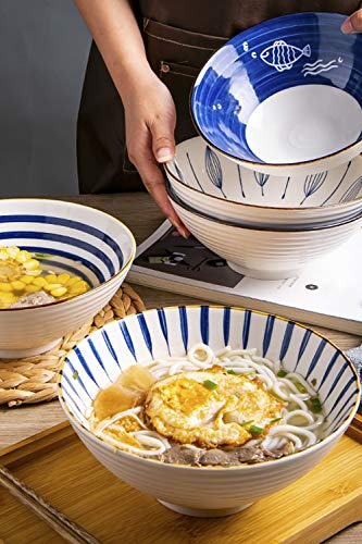 Porcelain Bowls Set Of 4, Ceramic Salad Bowl, Large Serving Bowl For Desserts, Ramen, Pho, Noodles, 35 Ounce,8-Inch Pho, Noodles, Asian Dishes, Set Of 4 #TOP1