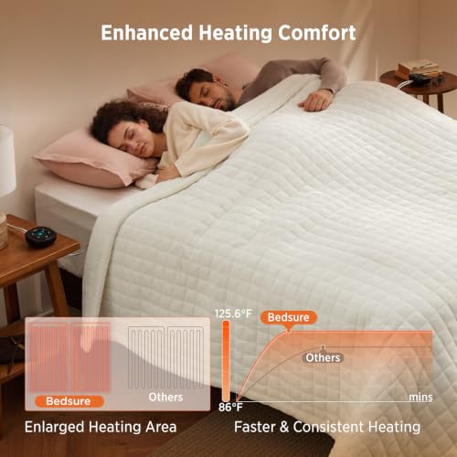 Image of Bedsure Luxury Quilted Heated Blanket King, Thick Electric Blanket, Ivory