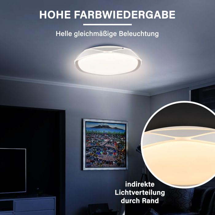 MegaLight Moderne Deckenleuchte Shining Venus Wohnzimmer, LED Pendelleuchte, Weiß, Durchmesser: 410mm, Höhe: 75mm