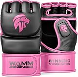 WAMM Sports MMA Gloves - for Men & Women - MAXForce EVE Anti-Injury Shock Absorb Boxing Gloves Kickboxing Gloves - Half Finger, Open Palm for Muay, Sparring, Punching Bag (Pink, Large/XLarge)