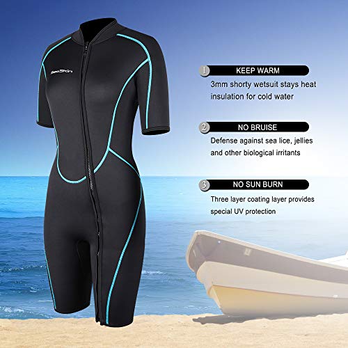 image for Seaskin Mens 3mm Shorty Wetsuit Womens, Full Body Diving Suit Front Zi