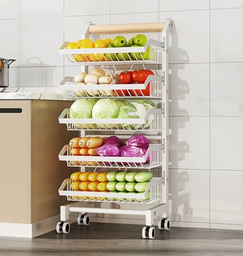 Carrito Para Refrigerios Con Ruedas, Frutero De 5 Niveles, Cesta Para Frutas Y Verduras, Estante Para Almacenar Verduras De Cocina, Organizadores De Fruteros, Para Supermercado,White