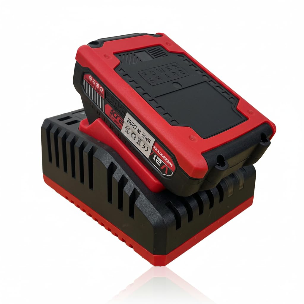 Caricabatterie Rapido con 2 Batterie 21V 2.0aH al Litio – Ricarica Veloce per Utensili da Giardino e Potatura, Alta Potenza e Lunga Durata