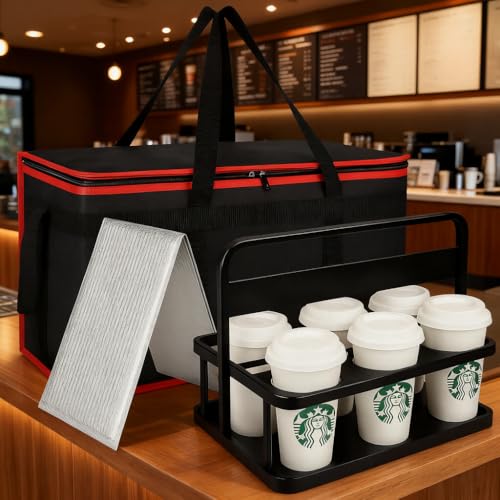 Cooler Insulated Food Delivery Bag & Drink Carrier with Hard Bottom, XXX-Large Pizza Bags for Doordash/Uber Eats, Grocery Catering Travel Thermal Frozen Carrier, Cold Warmer Accessories for Door Dash - Thumbnail 5