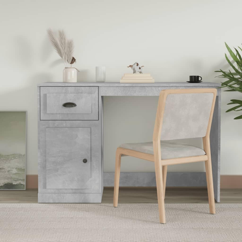 Scrivania Porta PC Grigio Cemento 115x50x75 cm Legno | Mobile compatto con scomparto per organizzare lo studio o camera da letto. Include accessori di fissaggio.