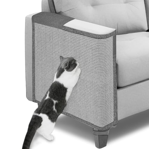 Cat Scratch Couch Protector 23.6 L*19.7 W Scratching Furniture Protector Pad Cat Scratch Sofa Arm Sheild with Grey Natural Sisal for Protecting Couch Sofa Chair Furniture (Grey/Right Hand)
