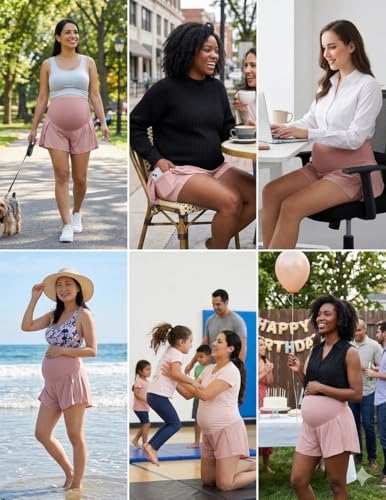 Image of PACBREEZE Women's Maternity Shorts Over Belly Quick Dry Workout Athletic Running Shorts with Zipper Pockets
