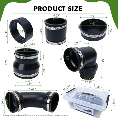 Image of RV and Camper Sewer Waste Plumbing Connection System Kit Compatible with 3 inch PVC Pipe RV Sewer Hose Fittings RV Sewer Adapter 6 Pcs, Set with Transparent Storage Box